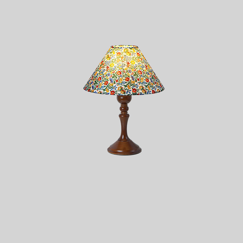 Drum Floral Fabric Wood Table Lamp