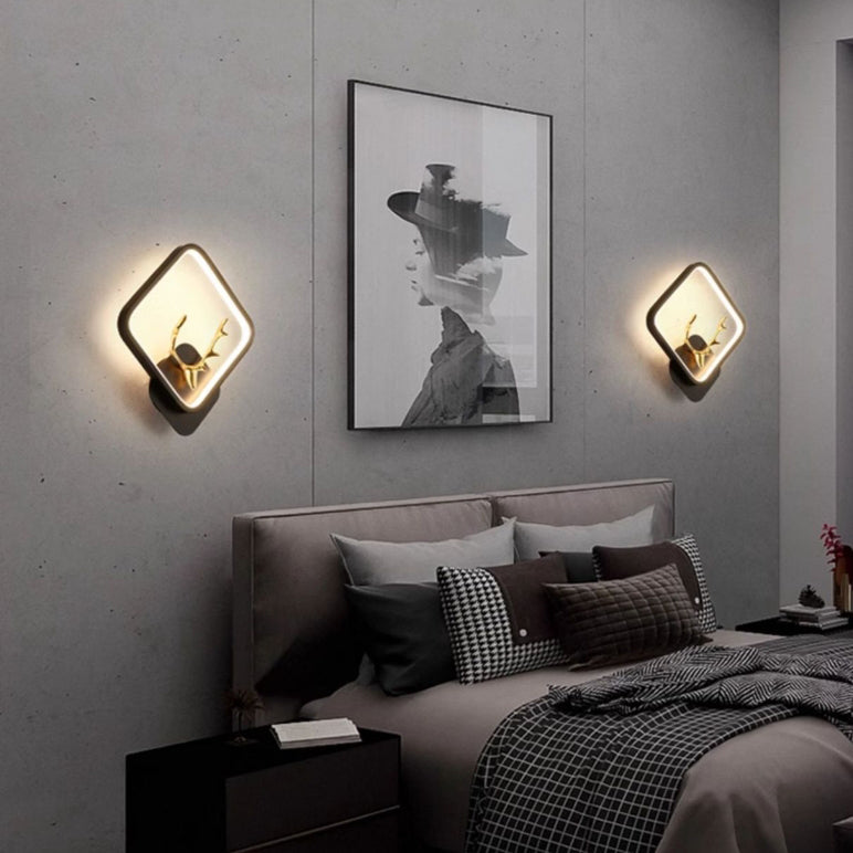 Round Square Antler Iron Wall Lamp