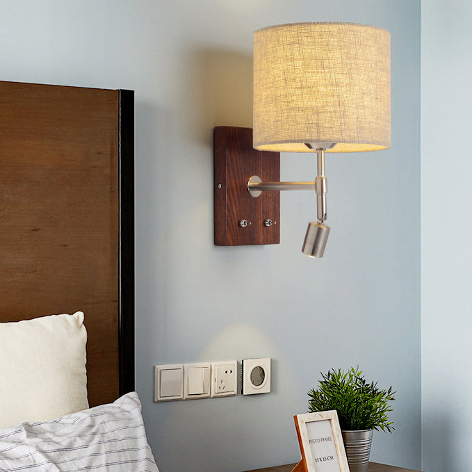 Rotatable Cylinder Fabric Iron 2-Light Wall Lamp