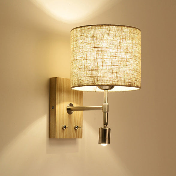 Rotatable Cylinder Fabric Iron 2-Light Wall Lamp