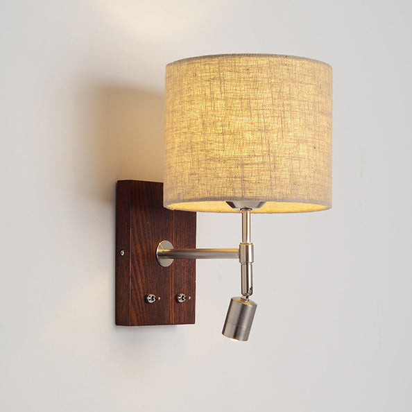 Rotatable Cylinder Fabric Iron 2-Light Wall Lamp