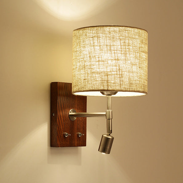 Rotatable Cylinder Fabric Iron 2-Light Wall Lamp