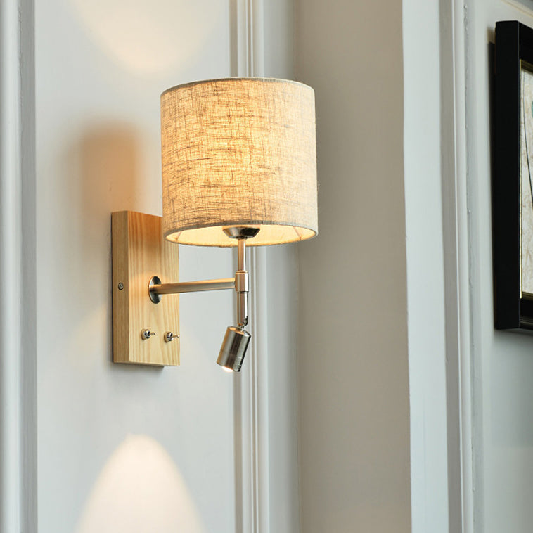Rotatable Cylinder Fabric Iron 2-Light Wall Lamp
