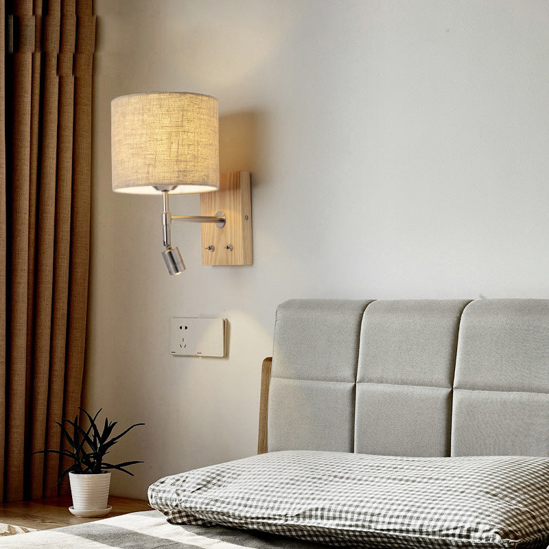 Rotatable Cylinder Fabric Iron 2-Light Wall Lamp