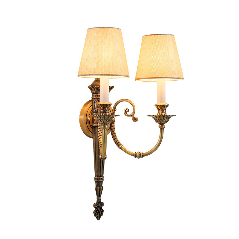 Brass Fabric Cylinder Living 2-Light Wall Lamp
