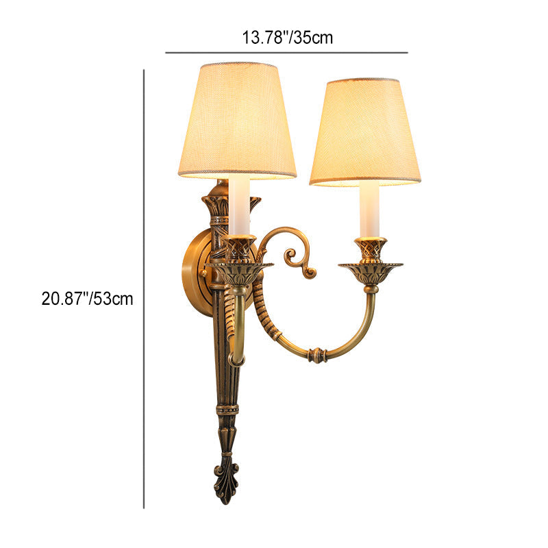 Brass Fabric Cylinder Living 2-Light Wall Lamp