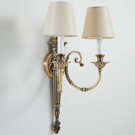 Brass Fabric Cylinder Living 2-Light Wall Lamp