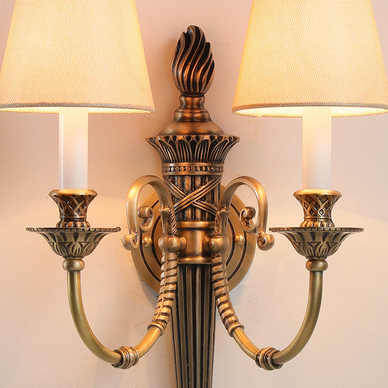 Brass Fabric Cylinder Living 2-Light Wall Lamp