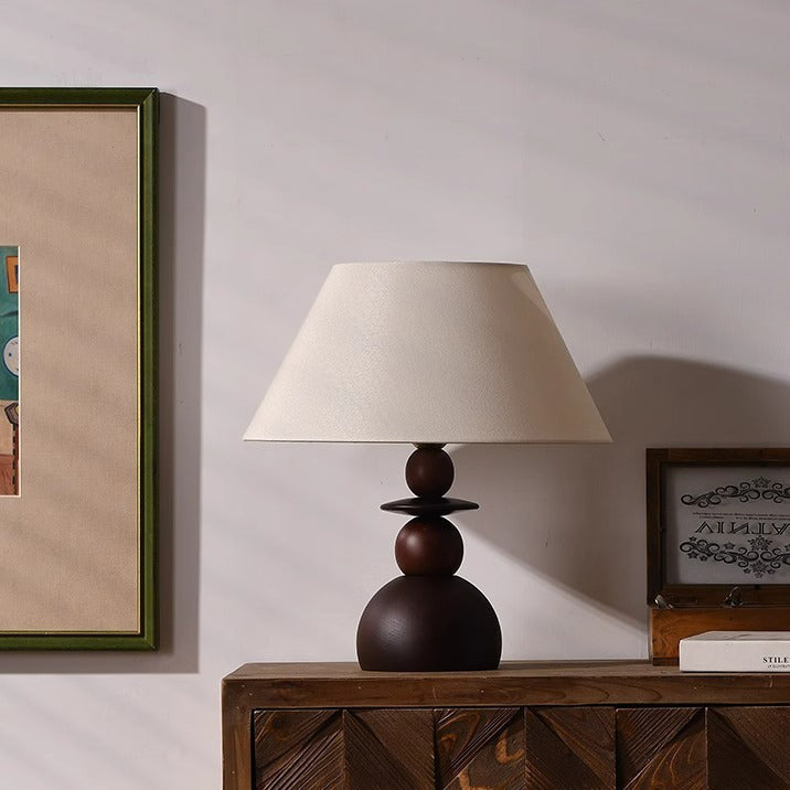Conical Fabric Wood Bedroom Table Lamp