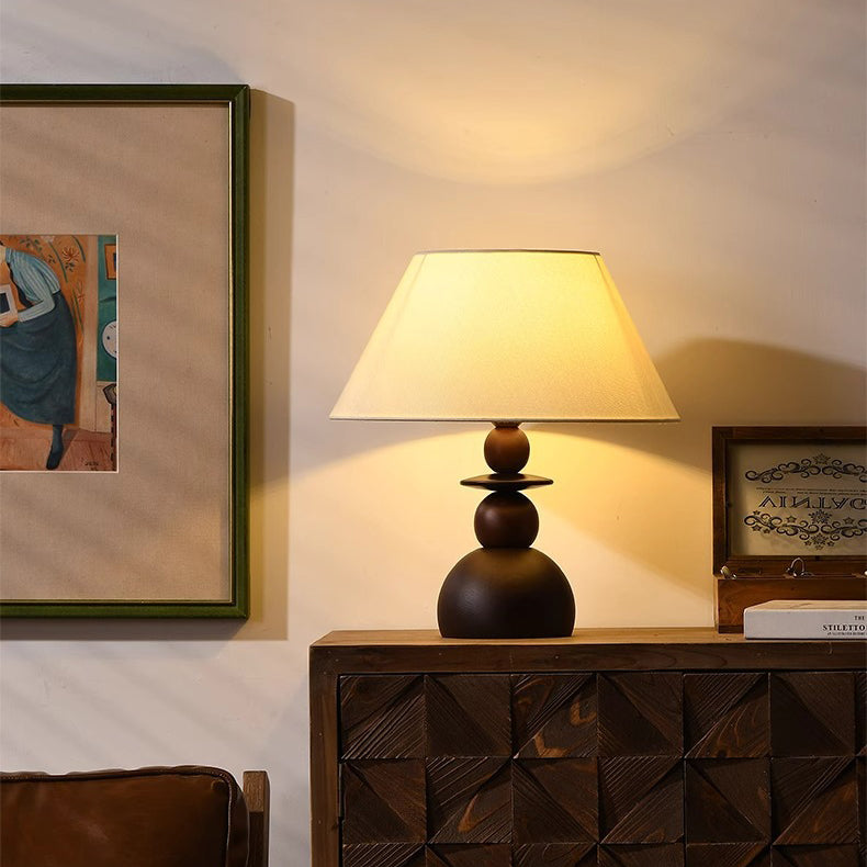 Conical Fabric Wood Bedroom Table Lamp