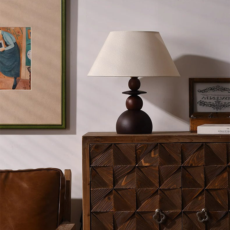 Conical Fabric Wood Bedroom Table Lamp