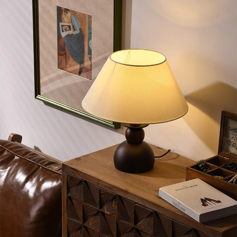 Conical Fabric Wood Bedroom Table Lamp