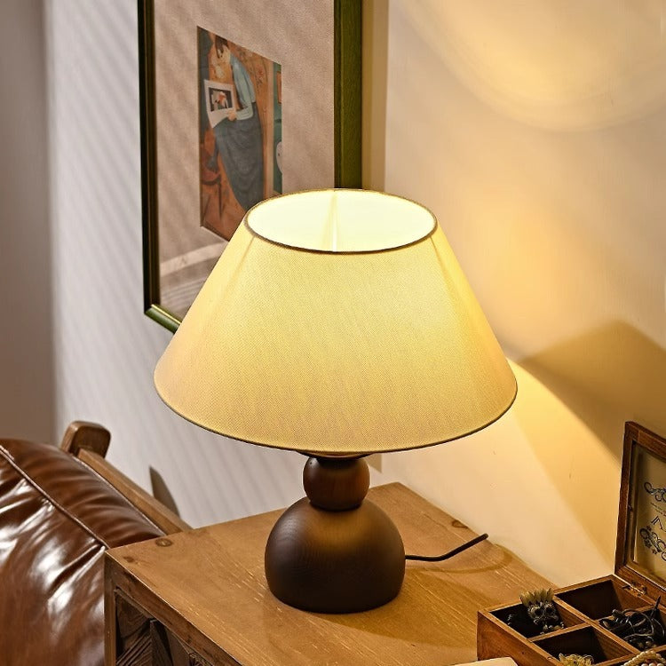 Conical Fabric Wood Bedroom Table Lamp