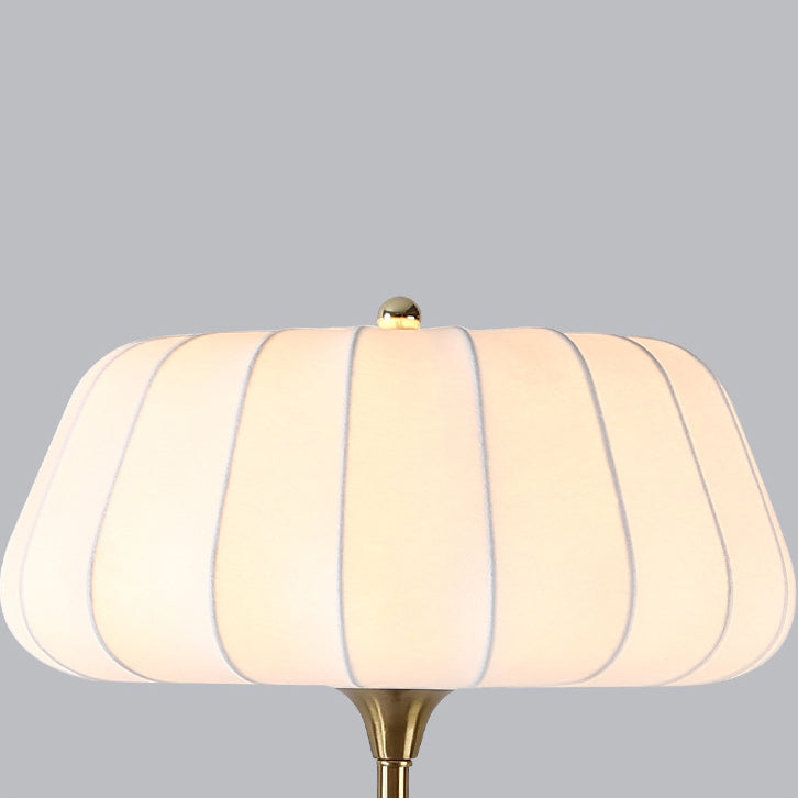 Wood Brass Silk Drum Table Lamp