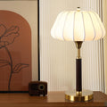 Wood Brass Silk Drum Table Lamp