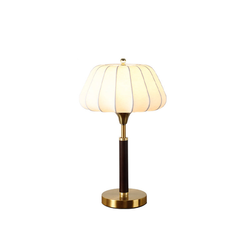 Wood Brass Silk Drum Table Lamp