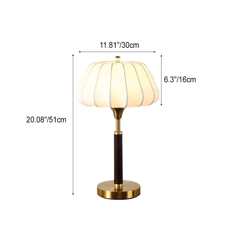 Wood Brass Silk Drum Table Lamp