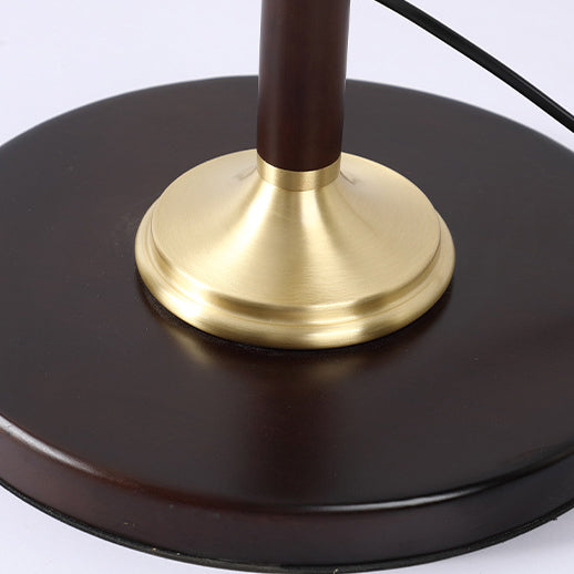 Wood Brass Silk Drum Table Lamp