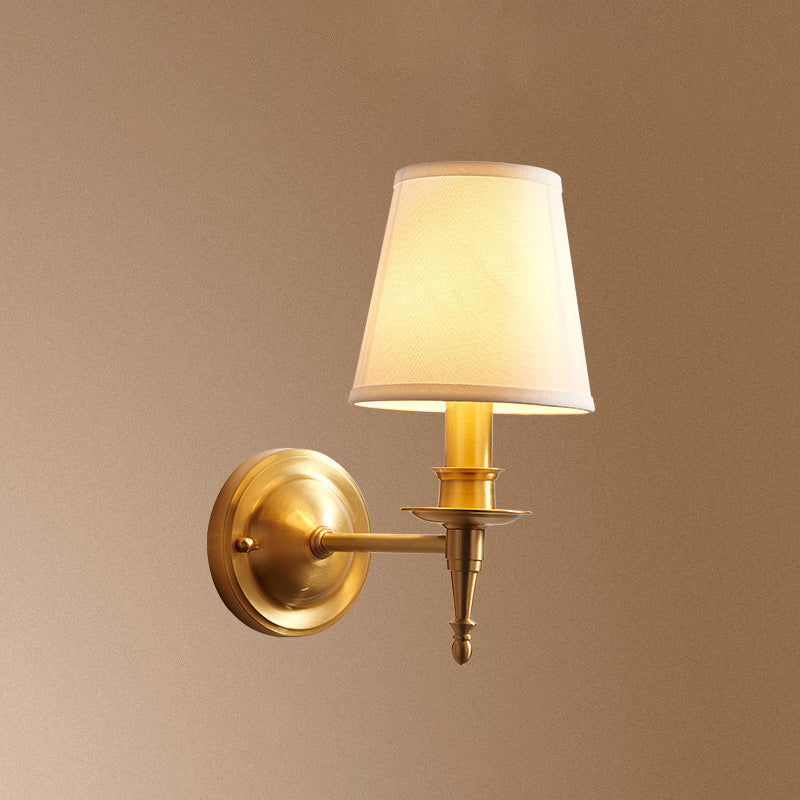 Brass Fabric Cylinder Living Wall Lamp