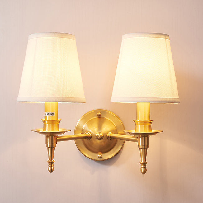 Brass Fabric Cylinder Living Wall Lamp