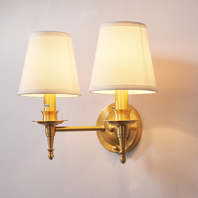 Brass Fabric Cylinder Living Wall Lamp