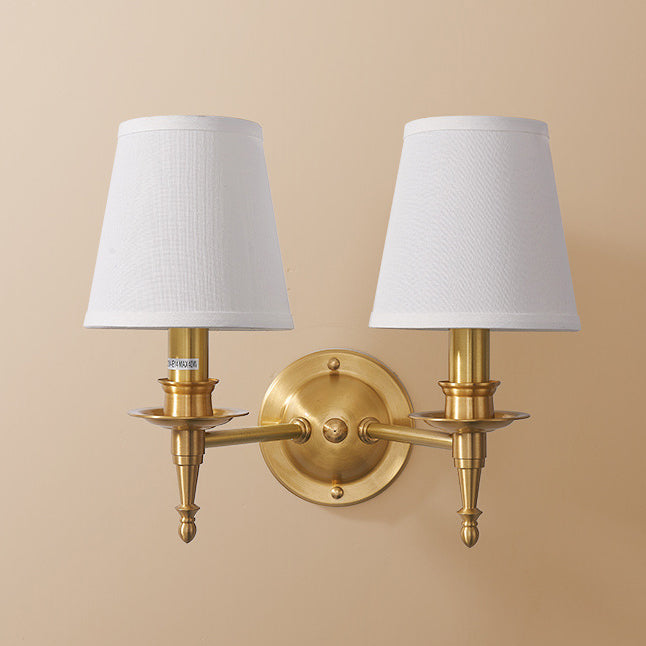 Brass Fabric Cylinder Living Wall Lamp