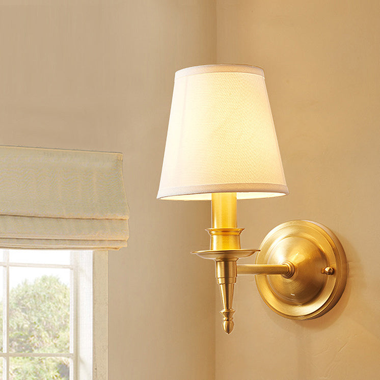 Brass Fabric Cylinder Living Wall Lamp