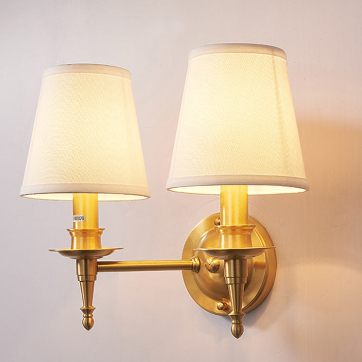 Brass Fabric Cylinder Living Wall Lamp