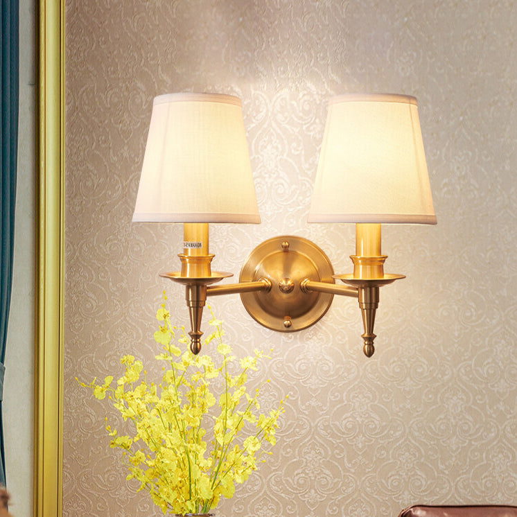 Brass Fabric Cylinder Living Wall Lamp