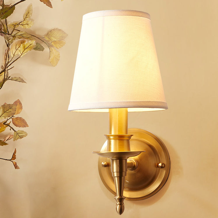 Brass Fabric Cylinder Living Wall Lamp