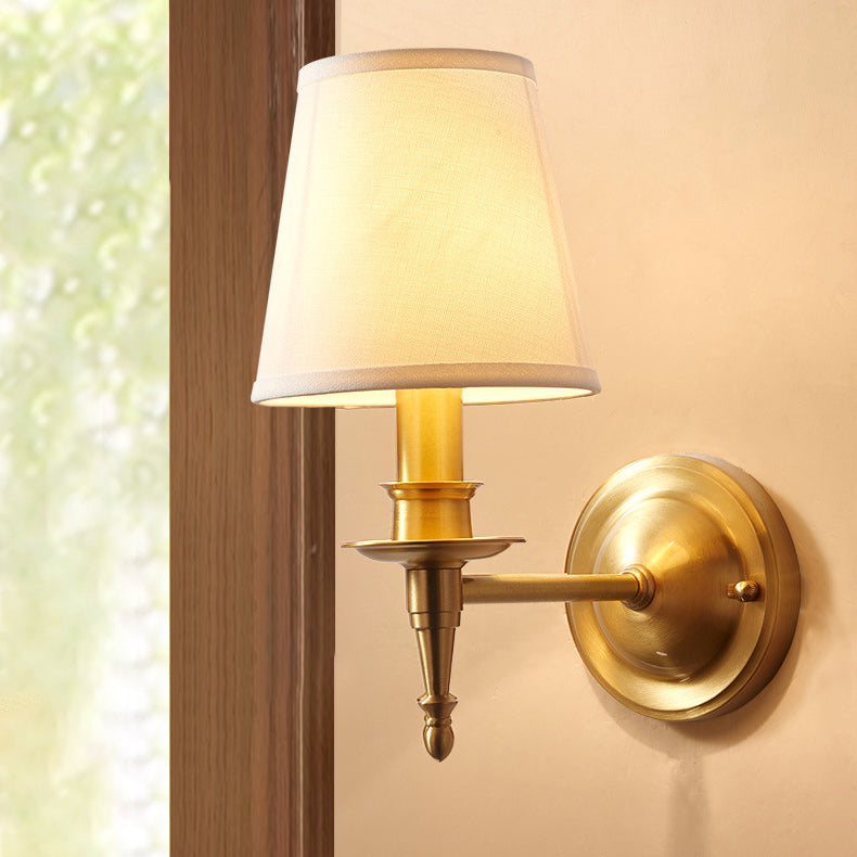 Brass Fabric Cylinder Living Wall Lamp