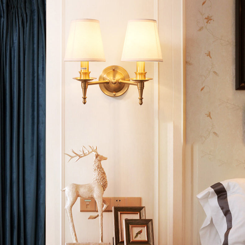 Brass Fabric Cylinder Living Wall Lamp