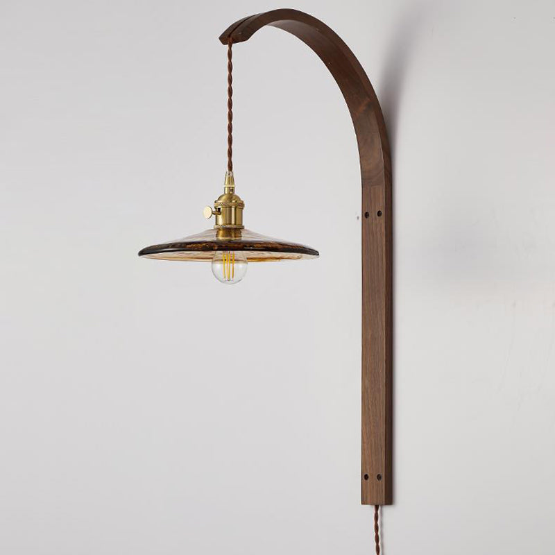 Walnut Wood Glass Ceramic Wall Lamp