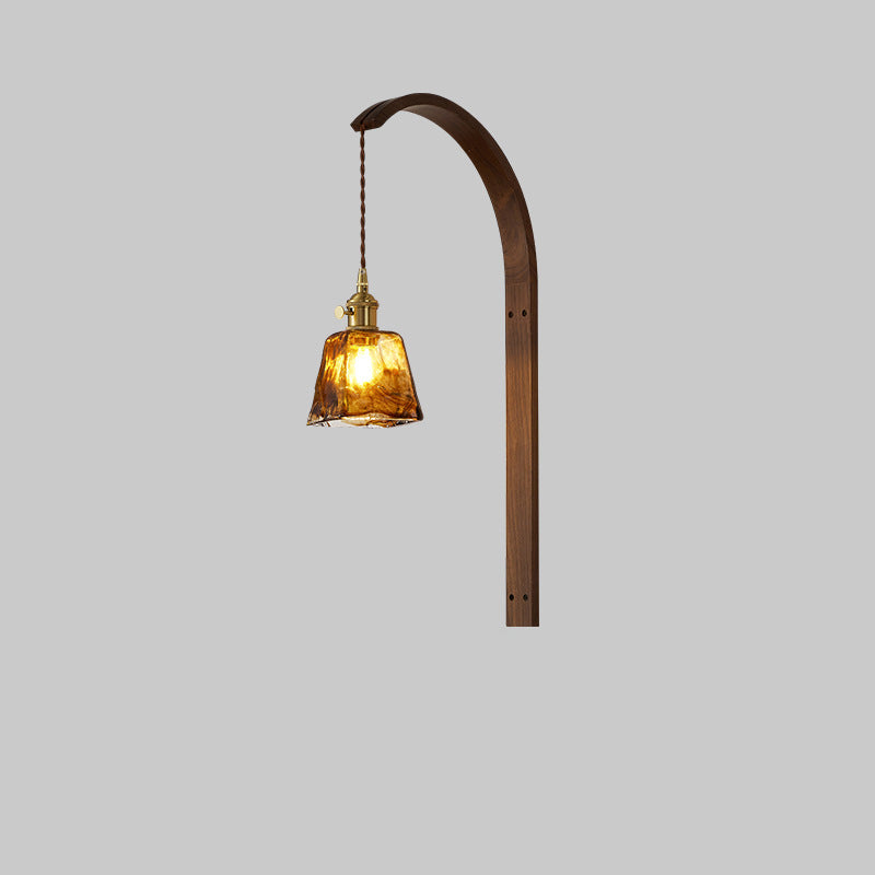 Walnut Wood Glass Ceramic Wall Lamp