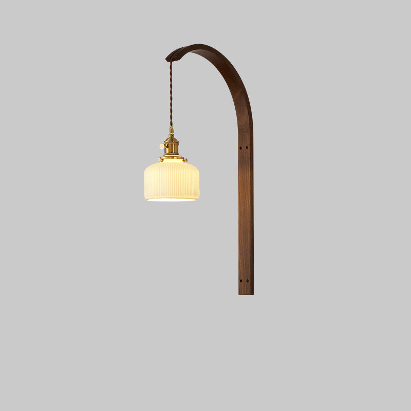 Walnut Wood Glass Ceramic Wall Lamp