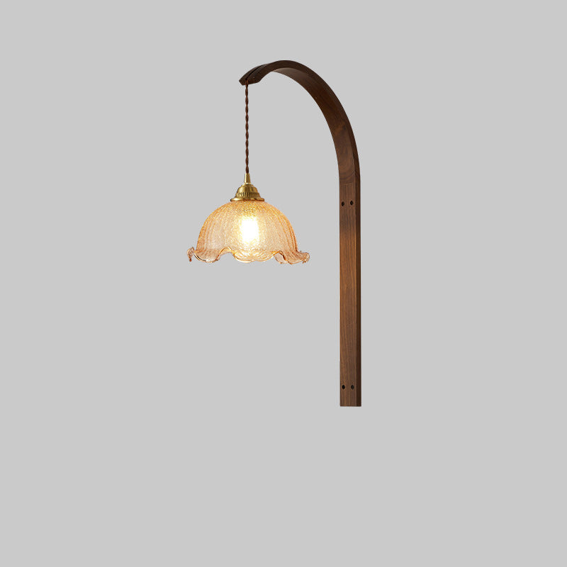 Walnut Wood Glass Ceramic Wall Lamp