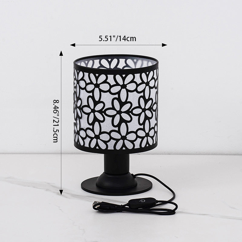 Iron Fabric Cylinder Flower Table Lamp
