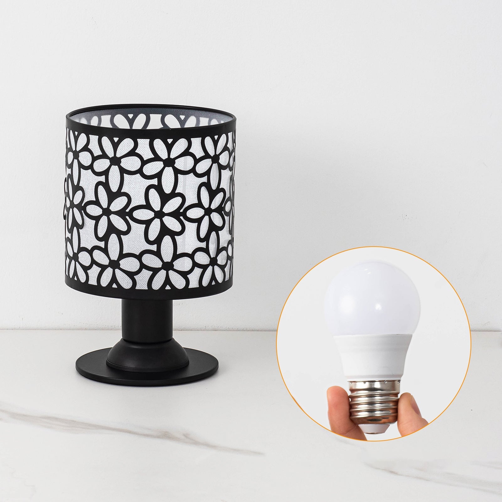 Iron Fabric Cylinder Flower Table Lamp