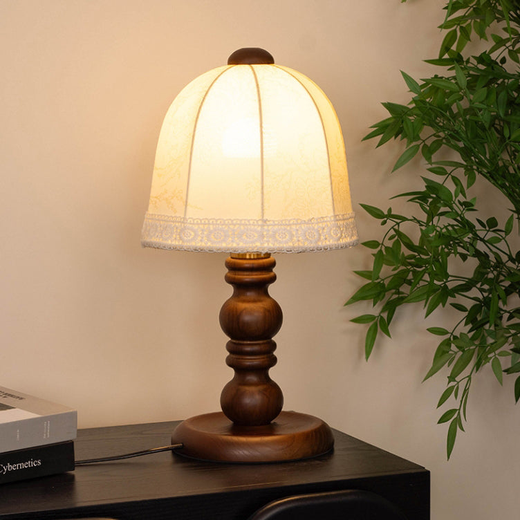 Wood Fabric Dome Bedroom Table Lamp