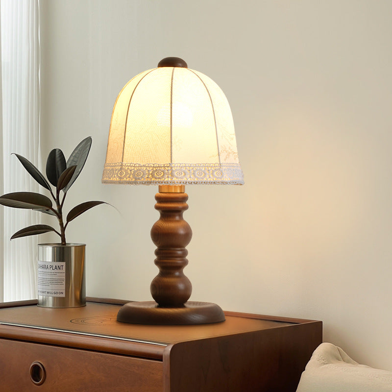Wood Fabric Dome Bedroom Table Lamp