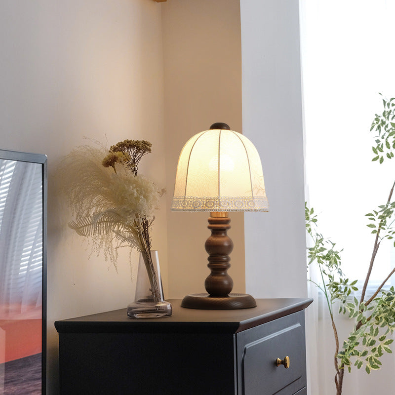 Wood Fabric Dome Bedroom Table Lamp