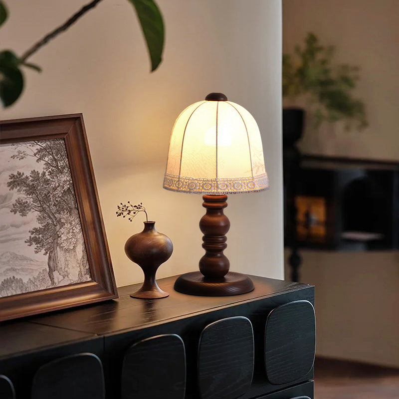 Wood Fabric Dome Bedroom Table Lamp