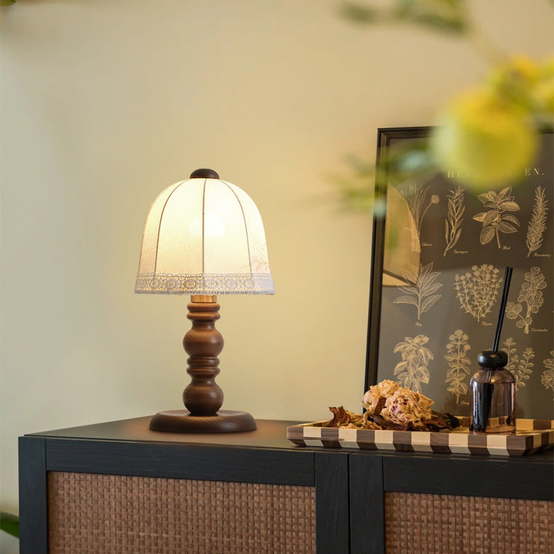 Wood Fabric Dome Bedroom Table Lamp