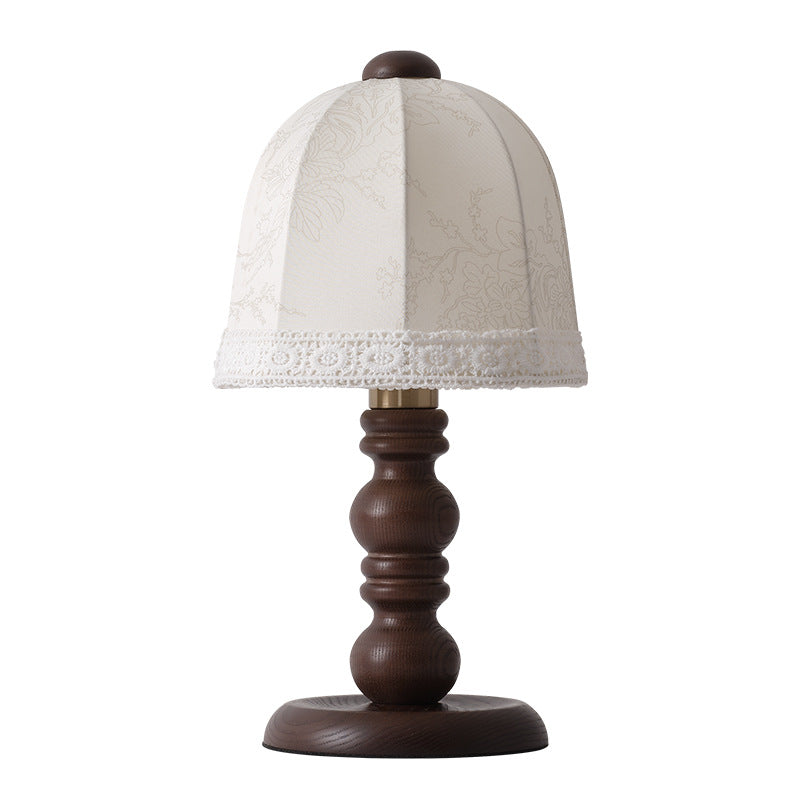 Wood Fabric Dome Bedroom Table Lamp