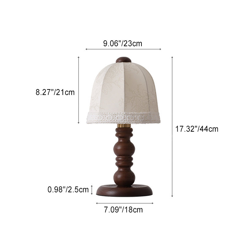 Wood Fabric Dome Bedroom Table Lamp