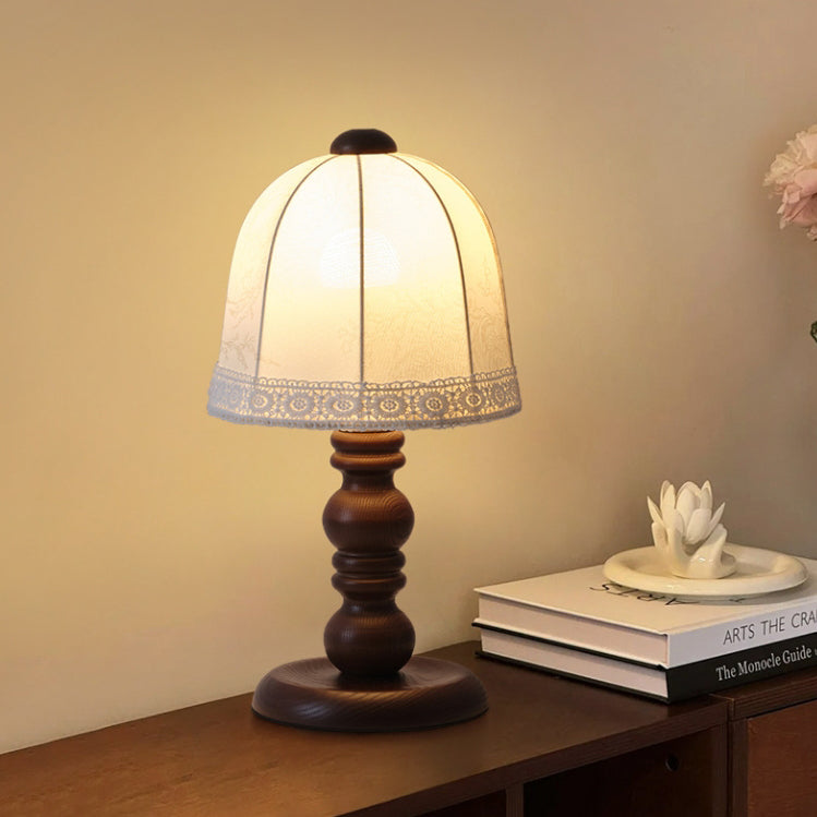 Wood Fabric Dome Bedroom Table Lamp