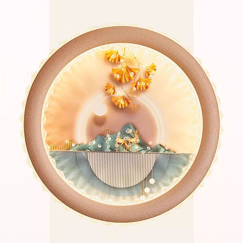 Round Fortune Deer Ginkgo Wall Lamp