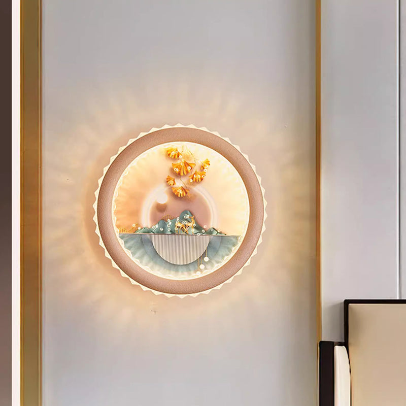 Round Fortune Deer Ginkgo Wall Lamp
