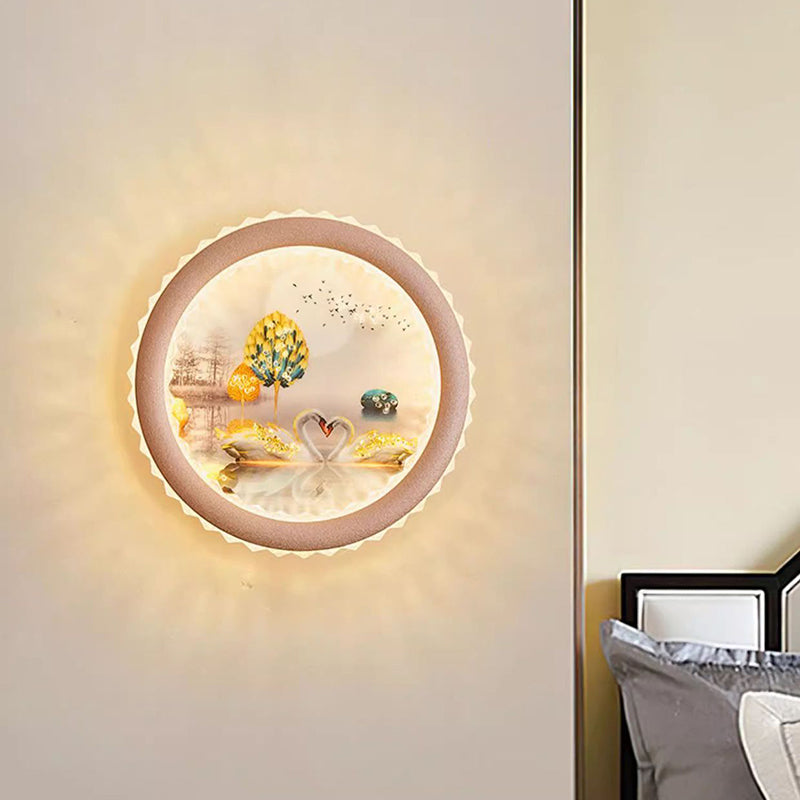Round Fortune Deer Ginkgo Wall Lamp