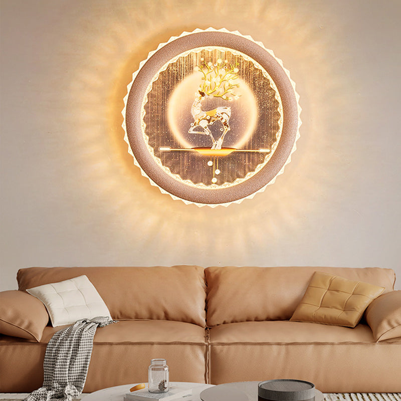 Round Fortune Deer Ginkgo Wall Lamp